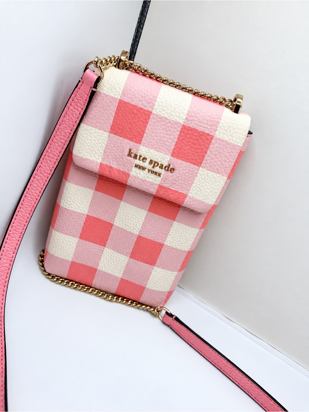 kate spade Pink & Cream Gingham Crossbody Phone Bag